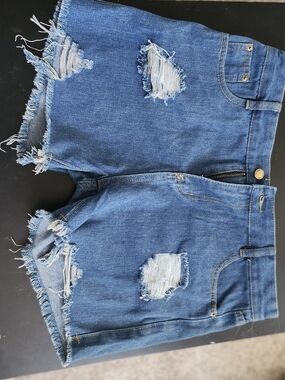 High-Rise Distressed Blue Denim Shorts for Women